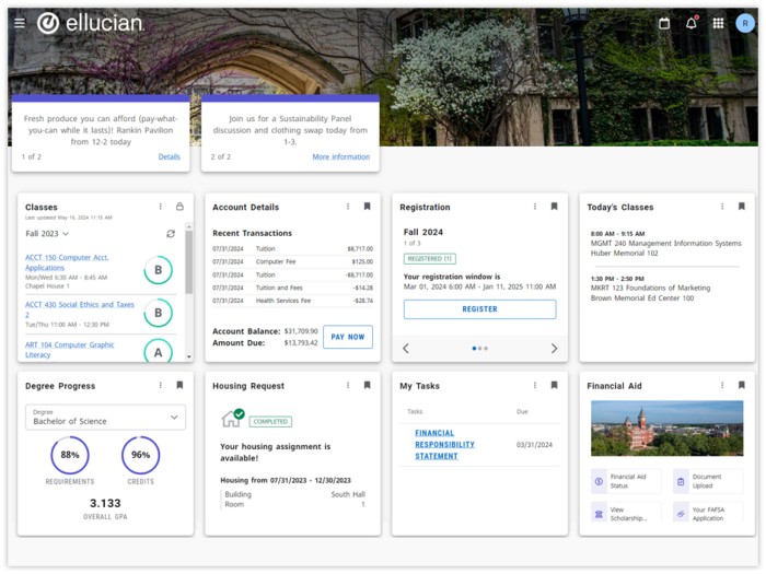 screenshot of Ellucian Student